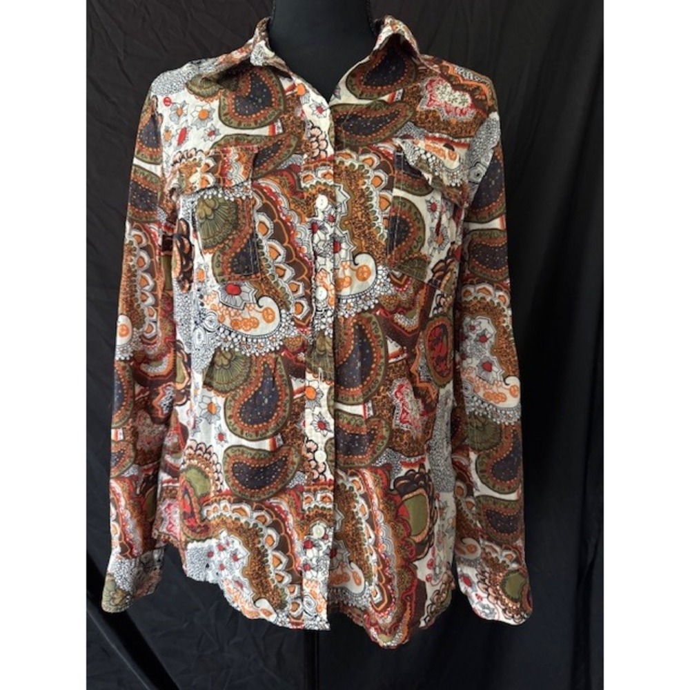 Lucky Brand Womens Medium Paisley Floral Button Down Shirt Cotton Long Sleeve